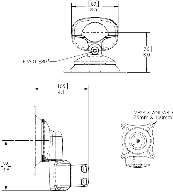Technical Drawing for Chief Pivot or Tilt Pole Mount - KPP110B or KPP110S