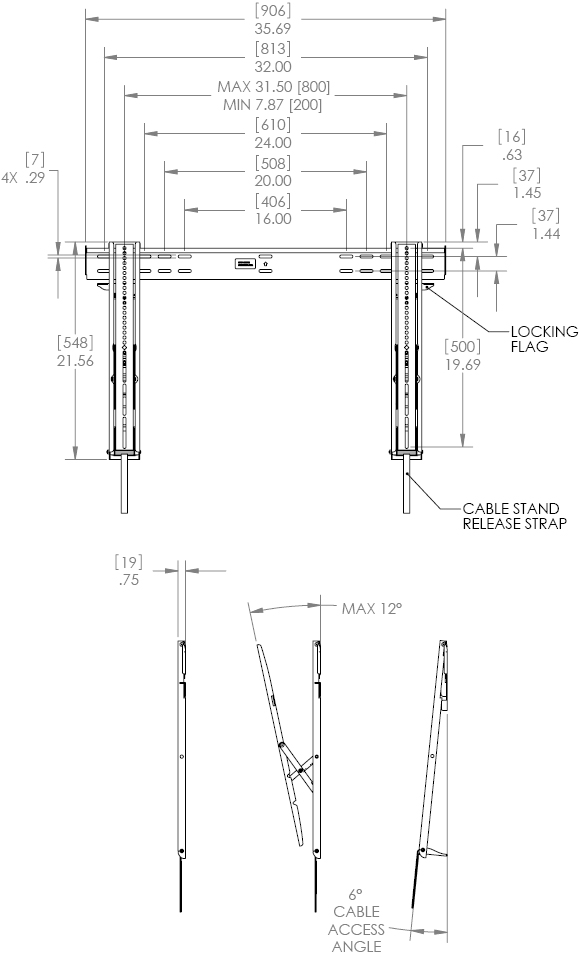 Technical Drawing for Chief LTTU Thinstall Tilt Wall Mount for 37"-63" Displays