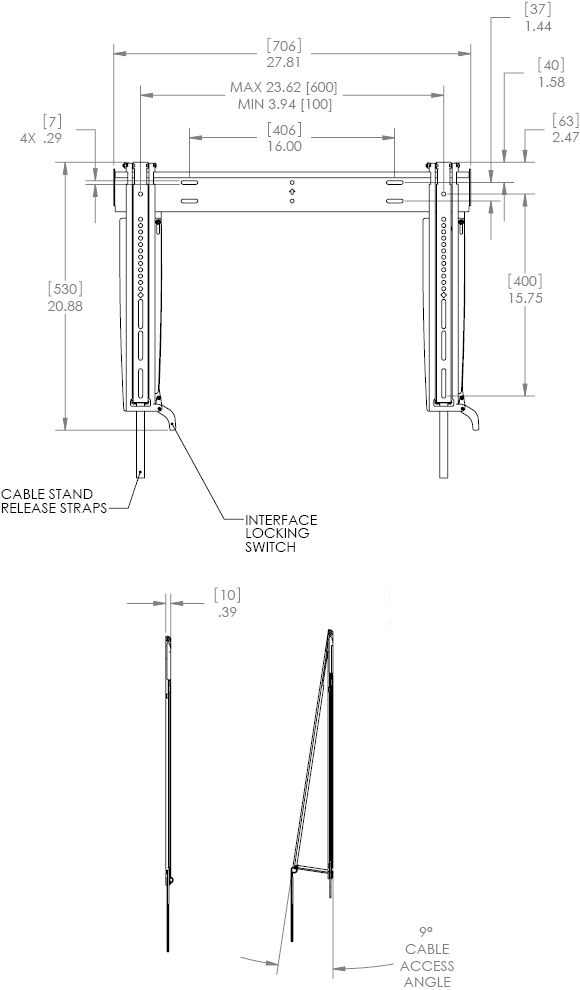 Technical Drawing for Chief MSTU Thinstall Tilt Wall Mount for 26"-47" Displays
