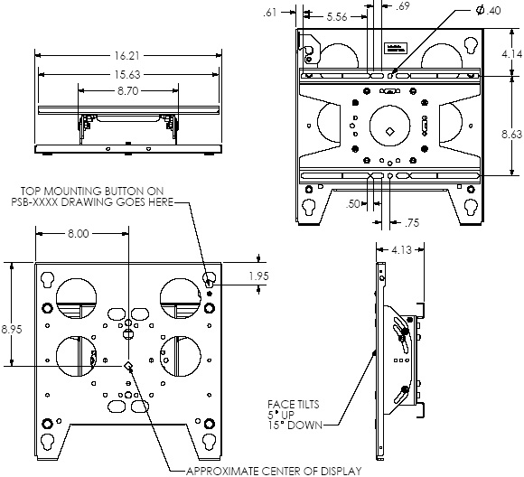 Technical Drawing for Chief TPPU Flat Panel Tilt Truss Mount up to 63" Displays