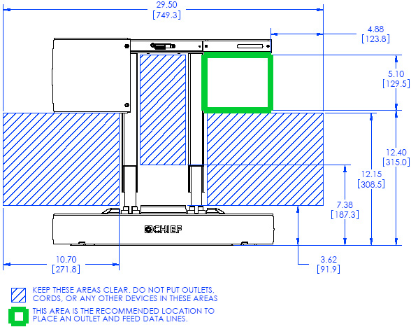 Technical Drawing for Chief PXRUB Automated Swing Arm Wall Mount