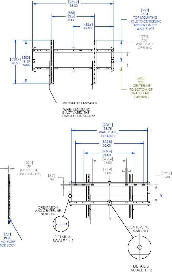 Chief RXF2 XLarge Low Profile Hinged Fixed Wall Mount (4080")