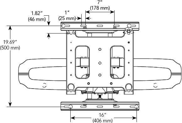 Technical Drawing for Chief PDRU Wall Mount Universal Flat Panel Dual Swing Arm