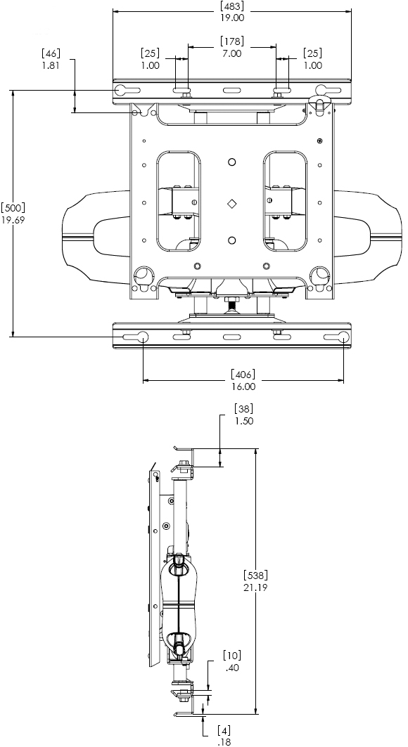 Technical Drawing for Chief PNRUS Wall Mount Universal Flat Panel Dual Swing Arm