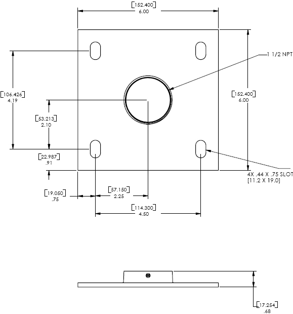 Technical Drawings for Chief CMA-115 Flat 6 inch Ceiling Plate