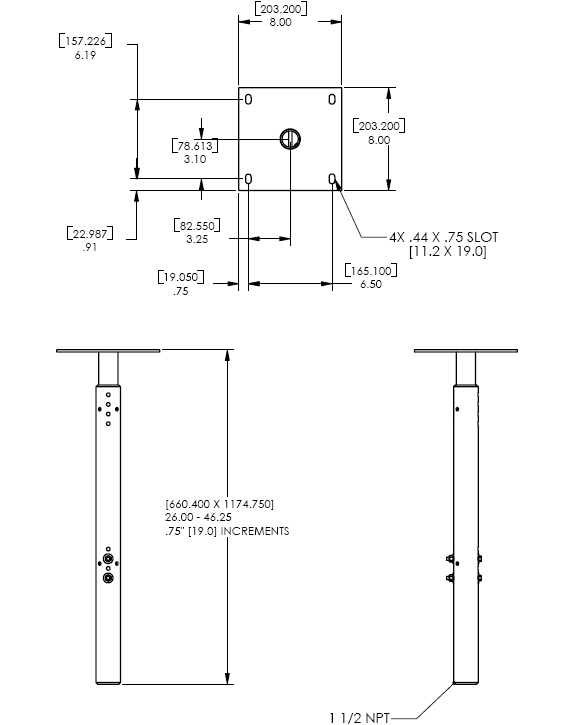 Technical Drawing for Chief CMA-100 Ceiling  Plate with Adjustable NPT Column
