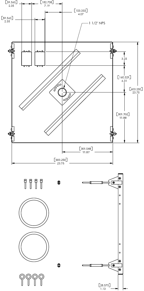 Technical Drawing for Chief CMA455 Suspended Ceiling Tile Replacement Kit