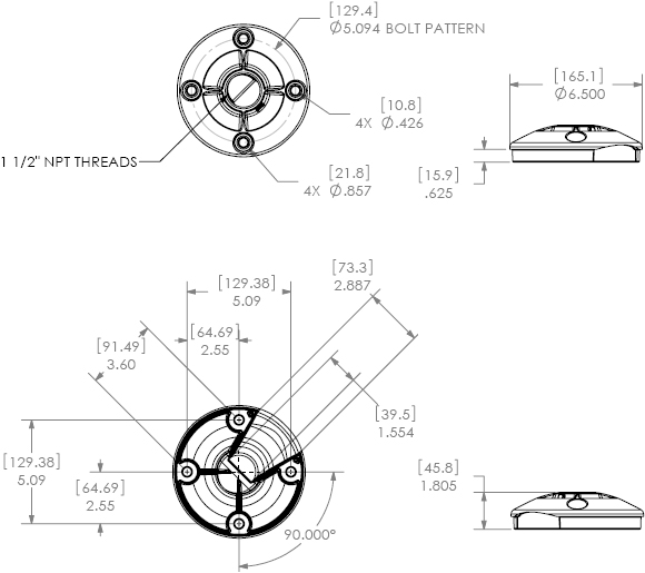 Technical Drawing for Chief CMS115 Speed-Connect 6 inch Ceiling Plate