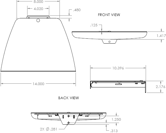Technical Drawing for Chief PAC101B Accessory Shelf