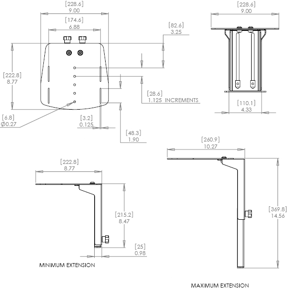 Technical Drawing for Chief PAC715 Video Conferencing Camera Shelf Black