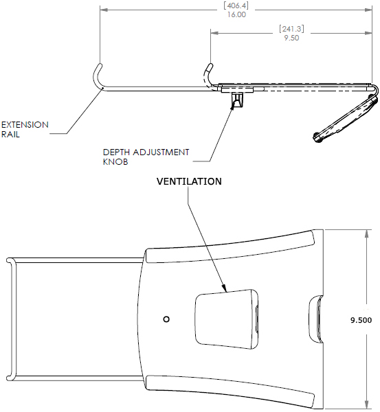 Technical Drawing for Chief KONTOUR Laptop Tray Accessory, K1 Mounts - KRA300B or KRA300S