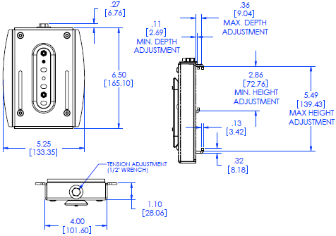 Technical Drawing of Chief OFBUB or OFBUS Universal Slat Wall Bracket