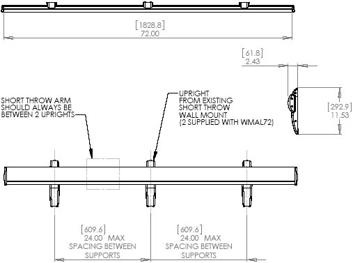 Drawing of Chief WMAL72 Lateral 72" Shift Accessory Silver