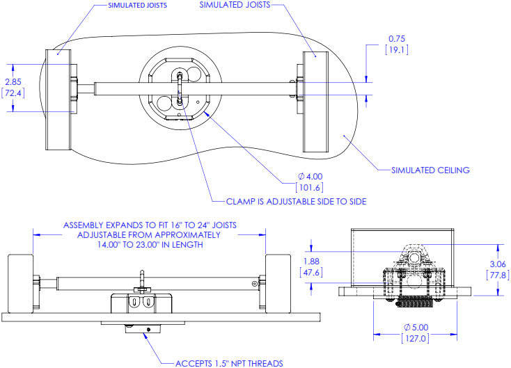 Technical Drawing for Chief CMA165 Internal Joist Junction Box Structural Adapter