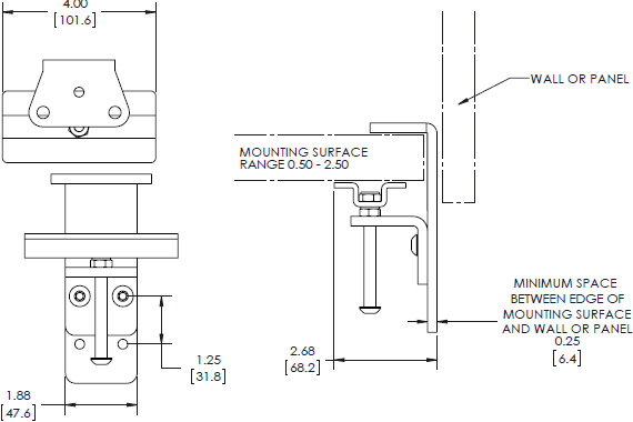 Technical drawing for Chief KRA219 Kontour K1 and K2 Narrow-Gap Table Clamp Kit