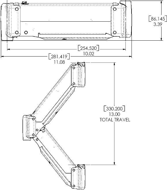 Technical Drawing for Chief KSA1004B Height-Adjustable Extension Arm Accessory