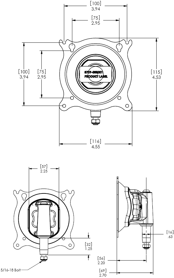 Technical Drawing for Chief KSA1019B Centris Turntite Head Accessory