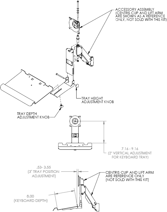 Technical Drawing for Chief Keyboard Tray Accessory KSA1021B or KSA1021S