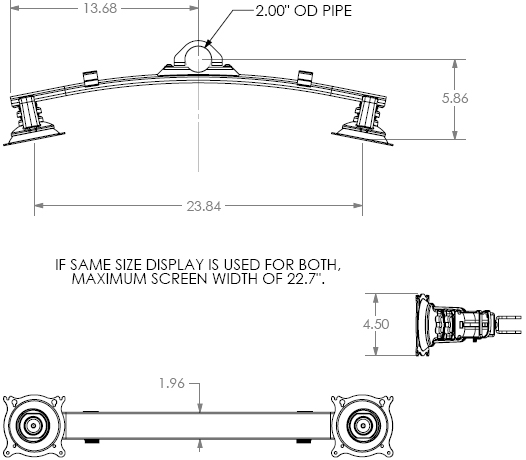 Technical Drawing for Chief KTA220 Dual Horizontal Array Pole Clamp