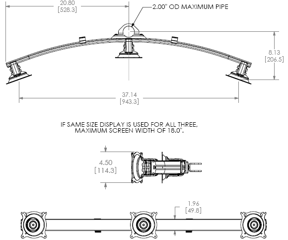 Technical Drawing for Chief KTA320 Triple Horizontal Array Pole Clamp