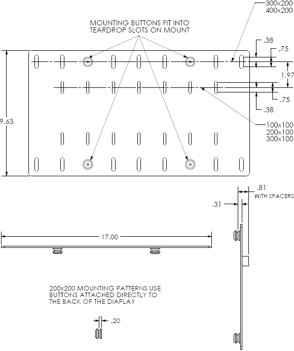Technical Drawing for Chief MSBVB or MSBVS Universal Flat Panel Interface Bracket