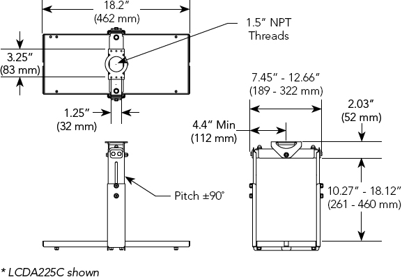 Technical Drawing for Chief LCDA225C Non-Inverted Projector Ceiling Mount