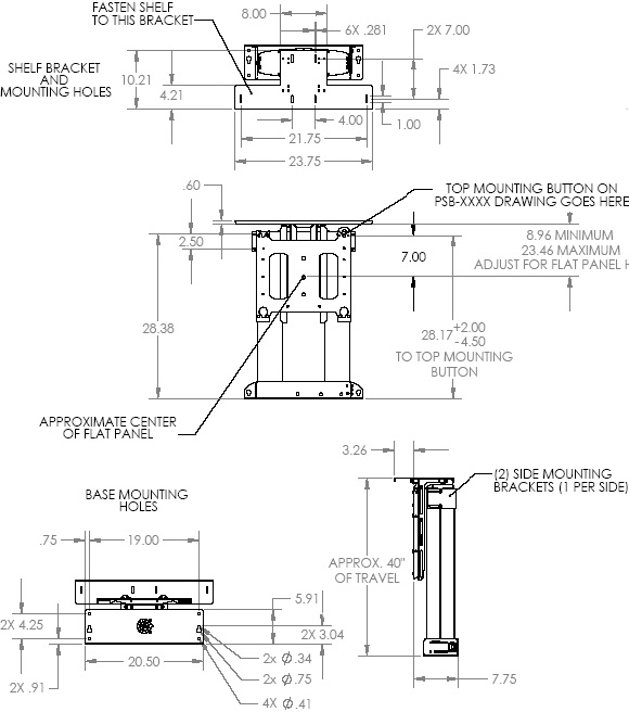 Technical Drawing for Chief CM2L40U Flat Panel Automated Pop-Up Lift for 32" to 61" Displays