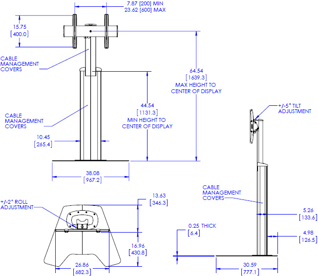 Technical Drawing for Chief MFAUB or MFAUS Height Adjustable Floor AV Stand (37