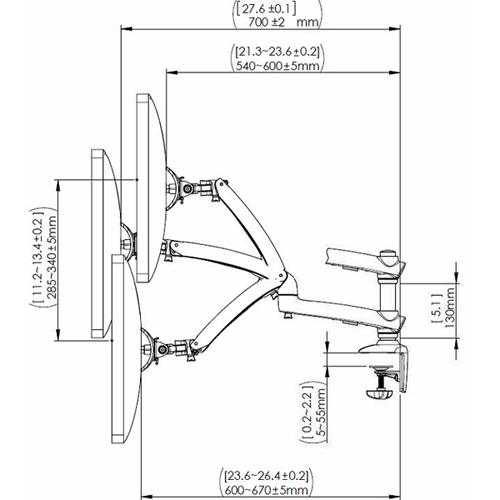 Technical drawing for Cotytech DM-GS2A Dual Apple Monitor Desk Mount Spring Arm