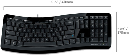 Technical Drawing of Microsoft 3TJ-00001 Comfort Curve Ergonomic 3000 Keyboard