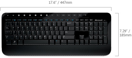 Technical Drawing of Microsoft E6K-00001 Wireless 2000 Keyboard
