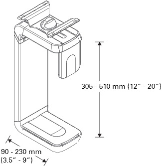 Technical drawing for Humanscale CPU600 Under Desk Mount CPU Holder