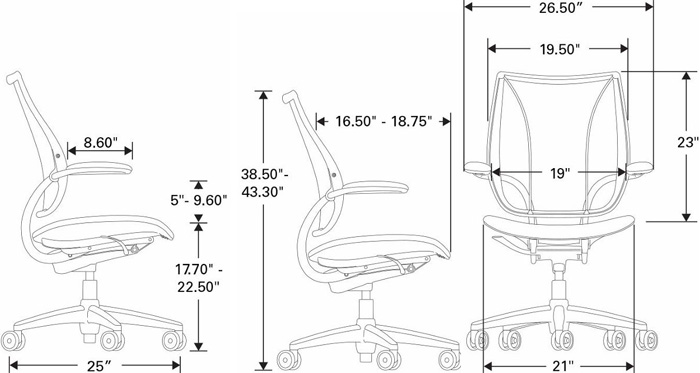 Technical Drawing for Humanscale Liberty Task Ergonomic Chair