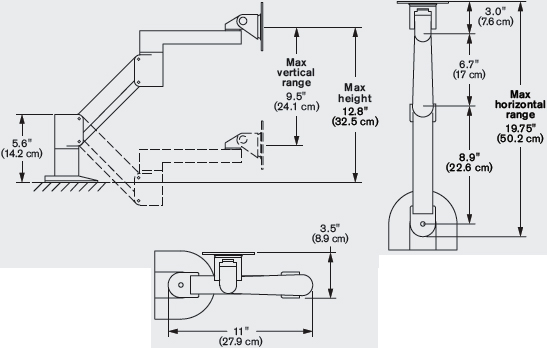 Technical Drawing for Innovative 3500-250-NM Short Reach Radial Arm (18")