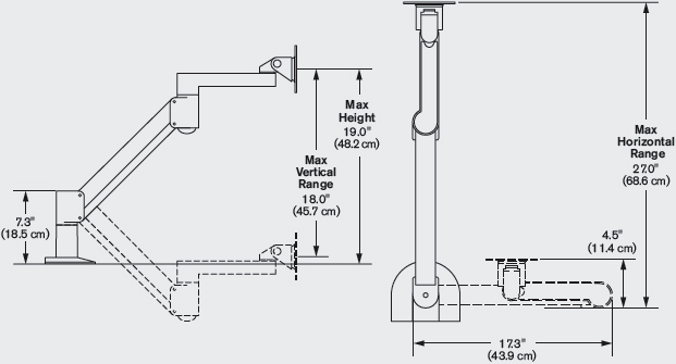 Technical Drawing for Innovative 7517 iLift Flexible Mount for Apple Display and iMac G5