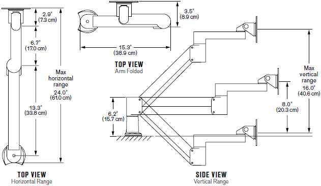 Technical drawing for Innovative 7Flex-104i Monitor Arm