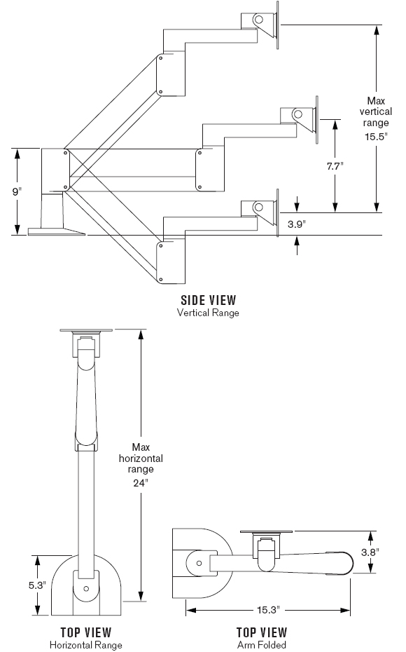 Technical Drawing for Innovative 9105-FM Heavy Duty Desk Mount LCD Arm