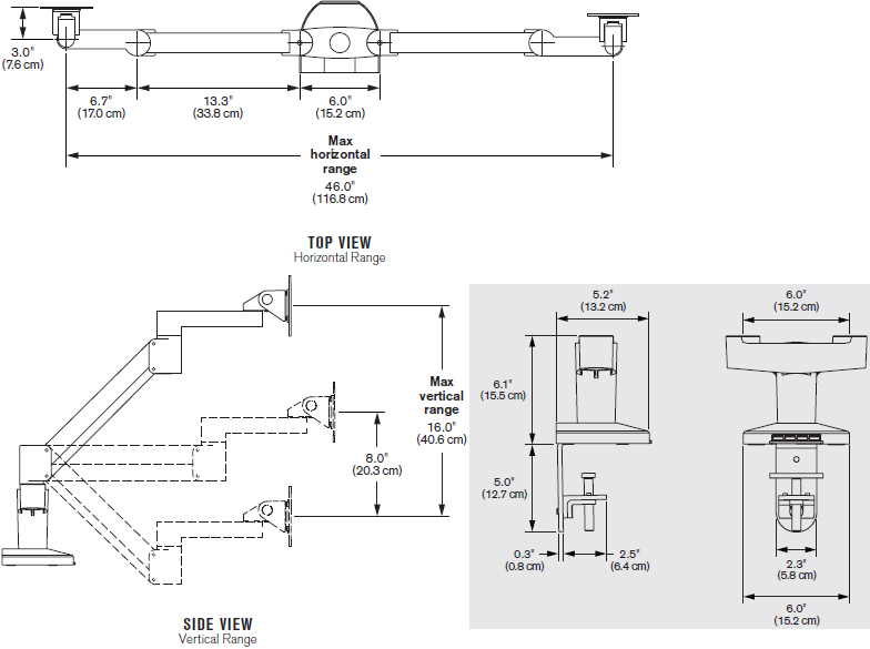 Technical Drawing for Innovative 7000-Busby-8408 Dual Mount with Integrated USB Hub