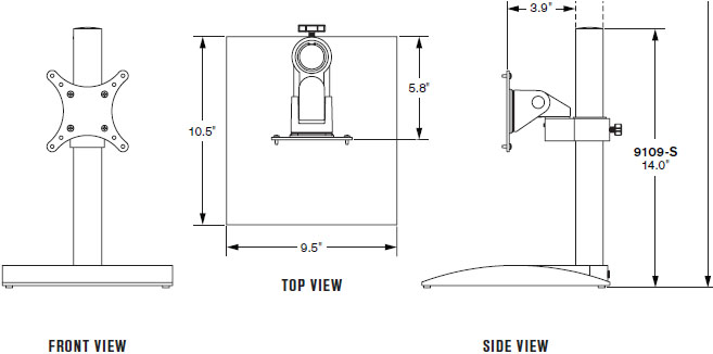 Technical Drawing for Innovative 9109-S-14 LCD Desk Stand (14
