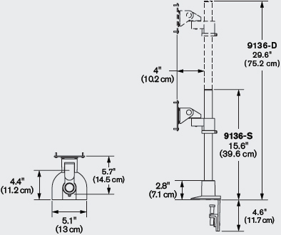 Technical Drawing for Innovative 9136-S-14 Adjustable Monitor Pole Mount - 14