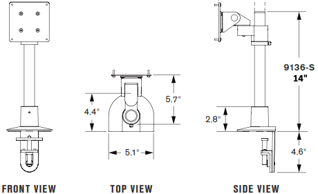 Drawing of Innovative 9136-S-14 Articulating Flat Panel Mount - 14" Pole