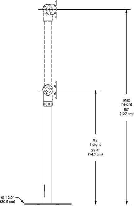 Technical drawing for Innovative 9230 Free Standing Height Adjustable Monitor Mount