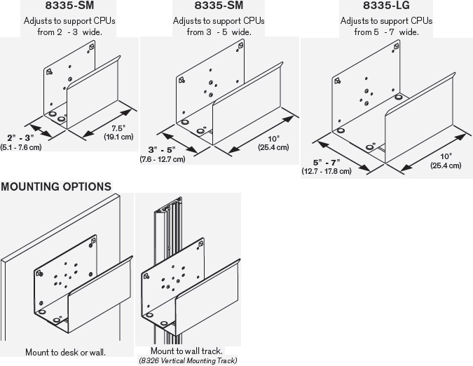 Technical drawing for Innovative 8335-SM or 8335-MD or 8335-LG Vertical CPU Holder