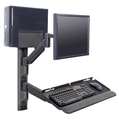 8326 vertical wall mounting track, 7000 LCD arm with 8326 track mount, 7019-NM keyboard arm with 8326 track mount & 8339 keyboard tray and 8335 CPU holder