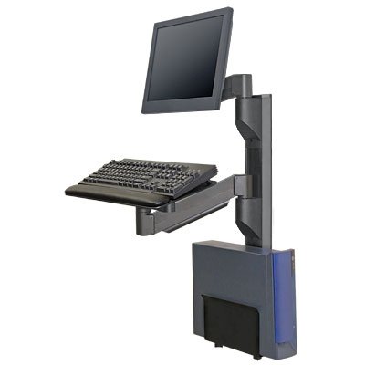 8326-19 vertical wall mounting 19" track, 7000 LCD arm with 8326 track mount, 7019-NM keyboard arm with 8326 track mount & 8339 keyboard tray and 8335-MD CPU holder