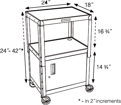 Technical drawing for Luxor AVJ42C Height Adjustable A/V Steel Cart with Cabinet