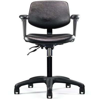 Front view of Neutral Posture Graphite Urethane Task, Stool, Lab, Industrial, Healthcare, Cleanroom Chair with Arm
