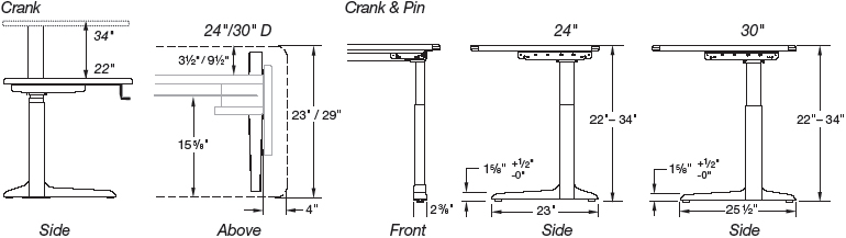 Workrite Sierra HX Crank Table Specifications
