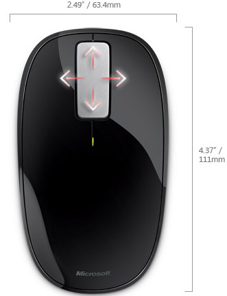 Technical Drawing of Microsoft Sleek Low Profile Explorer Touch Mouse