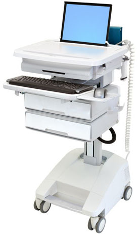 Ergotron SV32-51122 StyleView Patient Healthcare Delivery PHD Laptop Cart with 2 Drawers and LiFe Powered (white and grey)